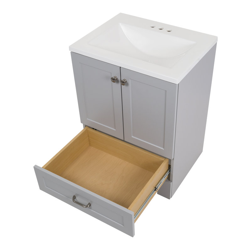 Emlyn 24" Single Bathroom Vanity with 2-Door Cabinet, Drawer, and Cultured Marble Vanity Top, Pearl Gray