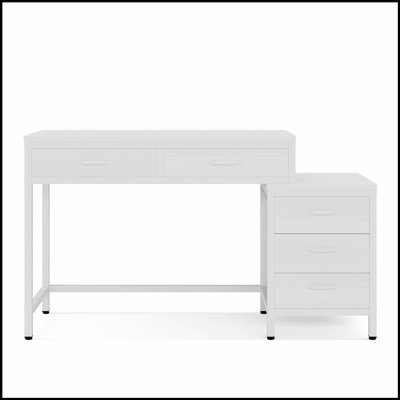 Bureau d'ordinateur 51 pouces réversible avec 5 tiroirs et classeur, idéal pour les petits espaces et le bureau à domicile