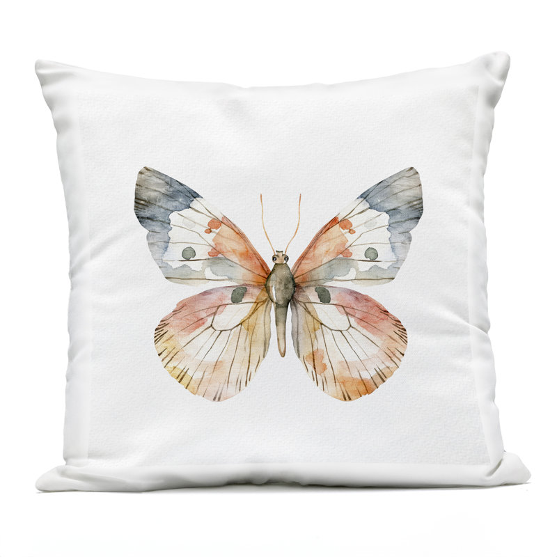 Coussin d'extérieur Warm Watercolor Butterfly, imprimé par Kim Allen, 18 x 7 x 18, Papillon orange