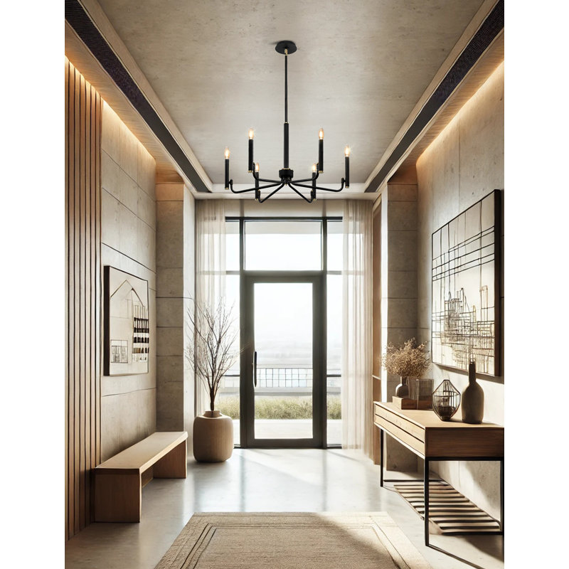 Lustre 6 lumières 24 po - noir mat avec finition en laiton Bedford Bedford, H 58,5 po x l 24 po x P 24 po, 6 lumières