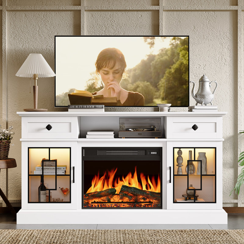 TV Stand For Tvs Up To 65'' With Electric Fireplace, Media Console with LED, Modern Entertainment Center, White