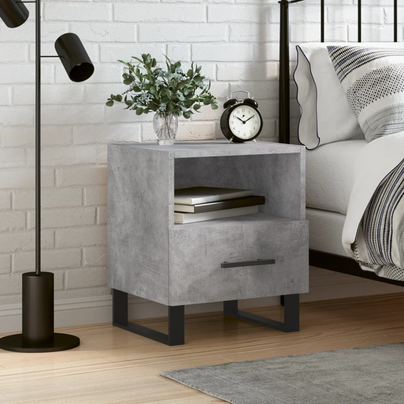 Vinny 40cm W Iron Bedside Table, Concrete Grey