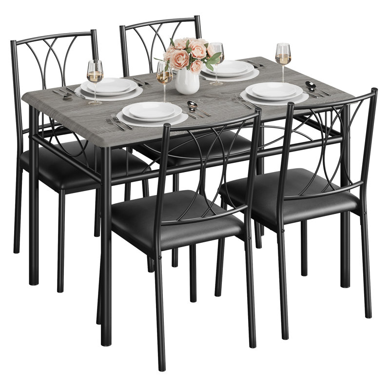 4 -Person Solid Wood Dining Set, Gray