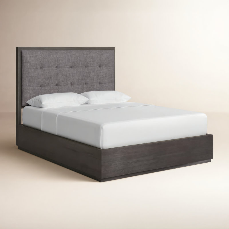 Lit plateforme tapissier avec rangement Eloise, Reine, Gris