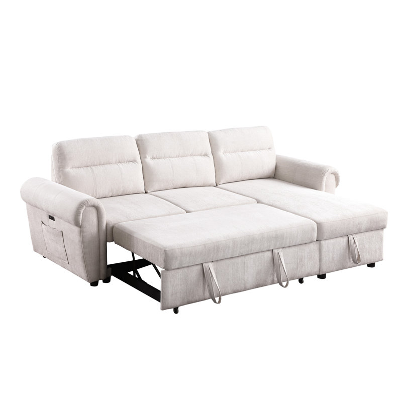 Canapé modulaire avec méridienne de rangement et canapé-lit en chenille beige