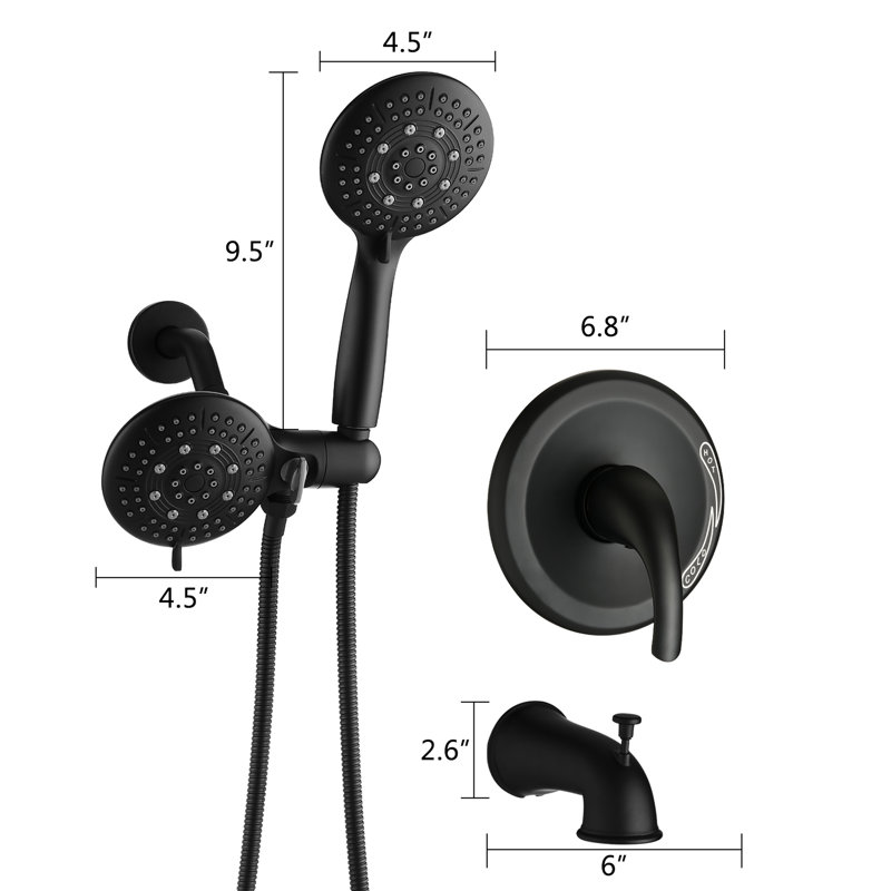 Matte Black Shower Head With Handheld - 6 Spray Patterns, 1.8 Gpm Flow Rate, All Metal, Swivel Spout & Tub Included High Functions, Hand Shower, Gpm, Corrosion , Wall Mounted Hose Arm