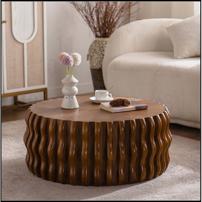 Table basse ronde ronde à tambour, tables de bout rondes Mid-Century avec piédestal robuste pour diverses pièces