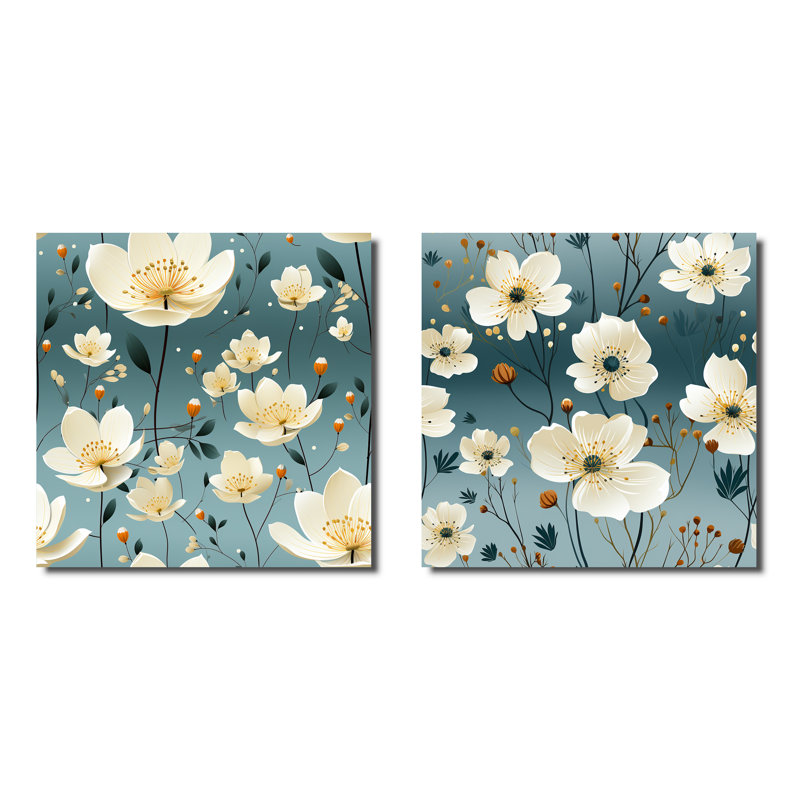 Artèmesia - Ensemble de 2 collages floraux carrés, H 36 po x l 73 po, Toile tendue