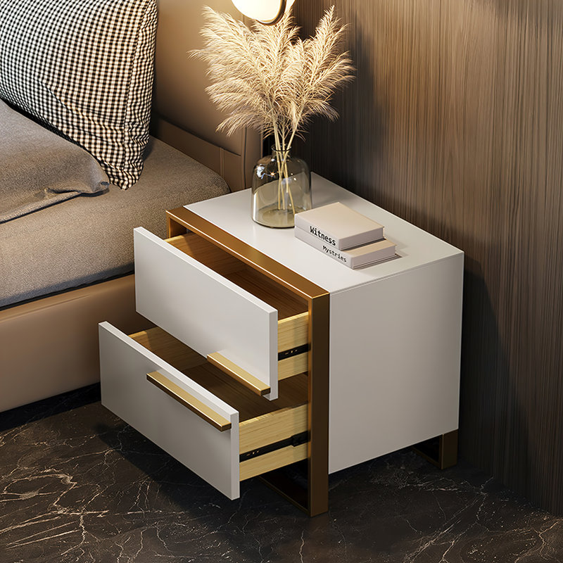 Table de chevet 19,7 po moderne à 2 tiroirs blanc / doré, table de chevet, Blanc