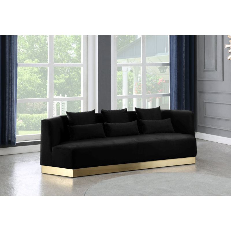 Marquis 93" Velvet Recessed Arm Sofa, Black Velvet
