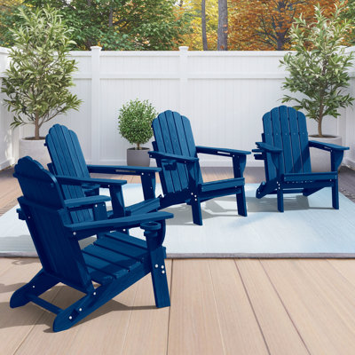 HDPE Adirondack Foldable Chair Wood Texture With Cup Holder(Set Of 4)