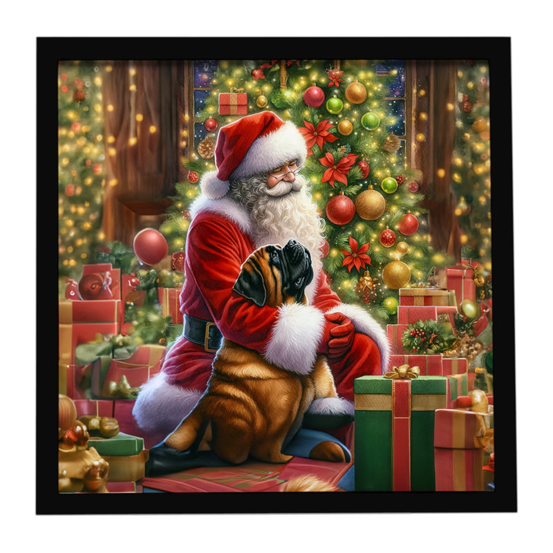 Mastiff and Santa Claus, reproduction d'art encadrée