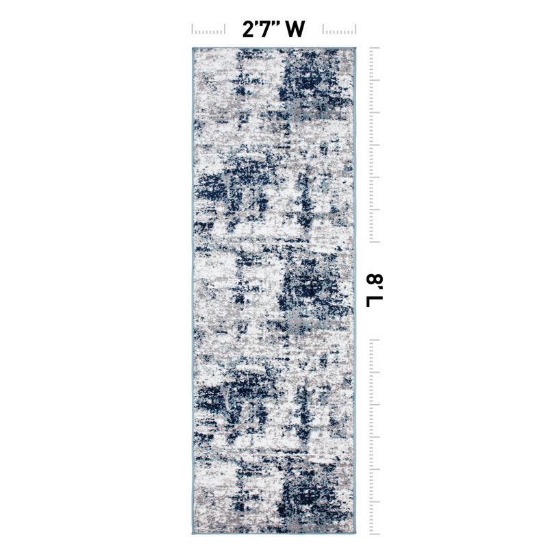 Tapis gris / bleu / ivoire Willington, Tapis de couloir 2 pi 7 po x 8 pi