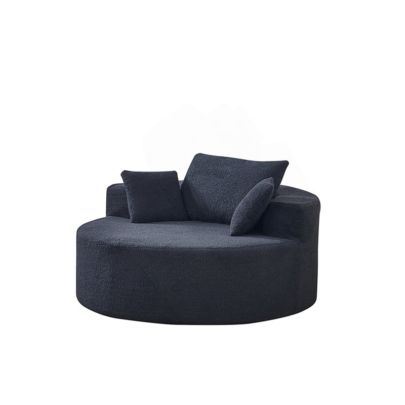 Round Chair With Pillows, Full-Compressed Round Chaise Sofa, Large Circle Boneless Sofa, No Assembly Required, Beige