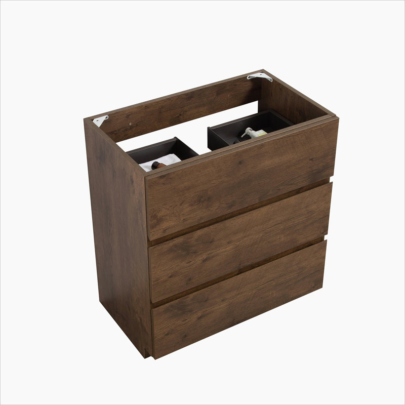 Armoire de plancher SANS lavabo, avec trois tiroirs, Noyer