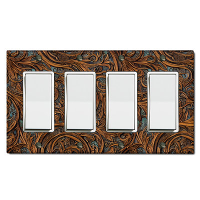 Brown Wood Leaves Tree Bark Print Nature Themed 4 - Gang Toggle Light Switch Standard Wall Plate