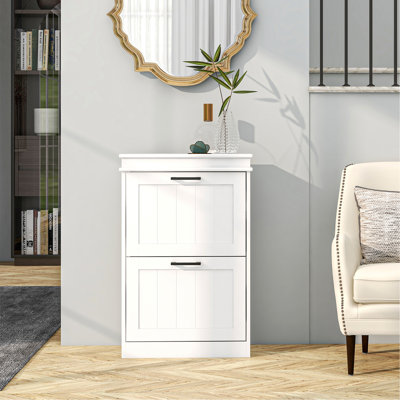 Shoe Cabinet For Entryway, Narrow Shoe Rack Storage Organizer With 2 Flip Drawers And Adjustable Shelves For 10 Pairs Of Shoes, White