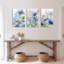 Tableau mural sur toile tendue à l'aquarelle florale bleue (ensemble de 3)-1158170572