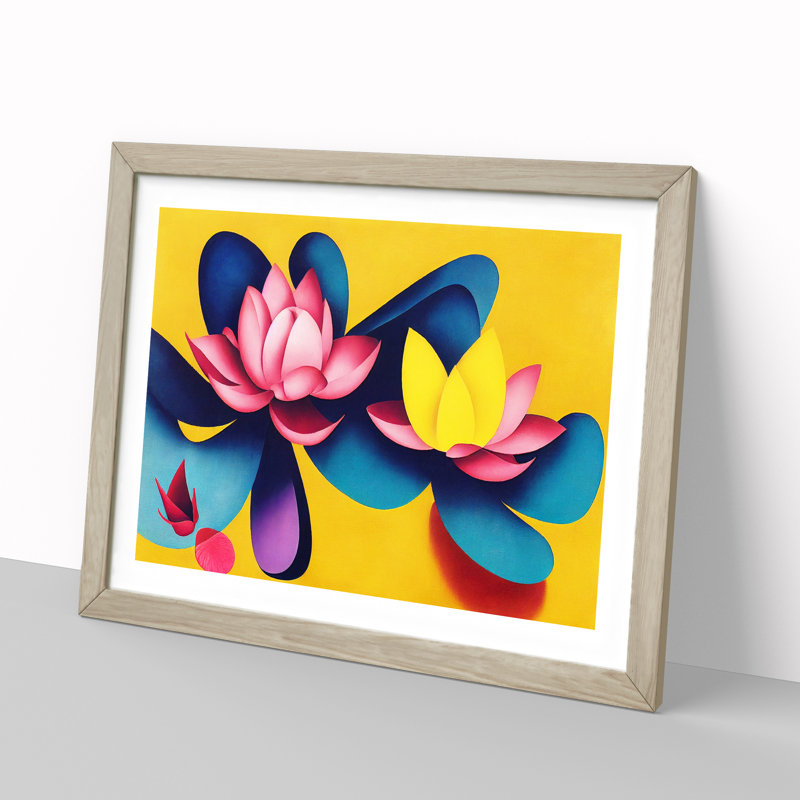 Lotus Flowers - Single Picture Frame Print, 34cm H x 46cm W x 2cm D, Oak
