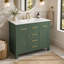 Ensemble de meuble-lavabo simple 36 po avec lavabo en céramique, 4 tiroirs et 2 armoires, structure en bois massif - vert