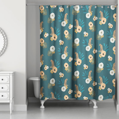 Polyester Tropical Jag Shower Curtain Set + Hooks