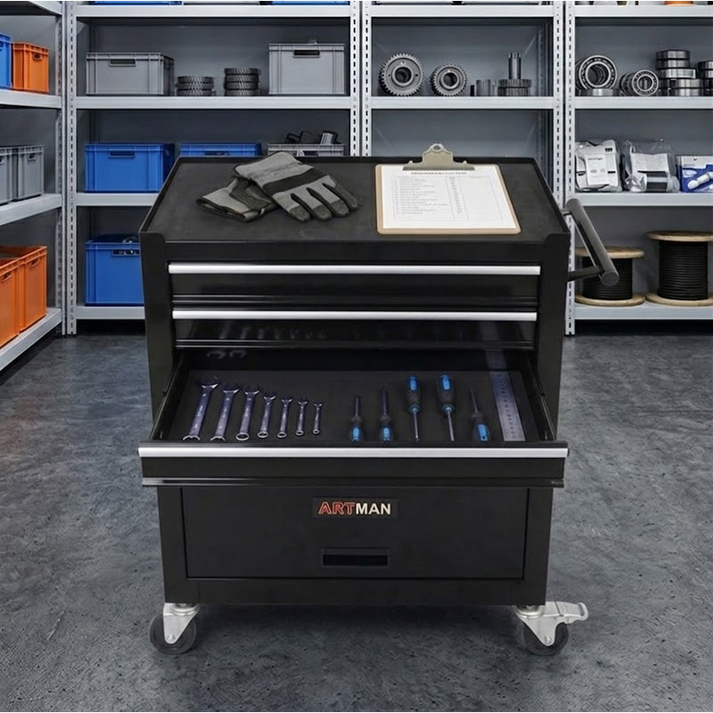 Commode rabattable en acier à 4 tiroirs avec roulettes de 24,41 po pour usage domestique et commercial, Noir