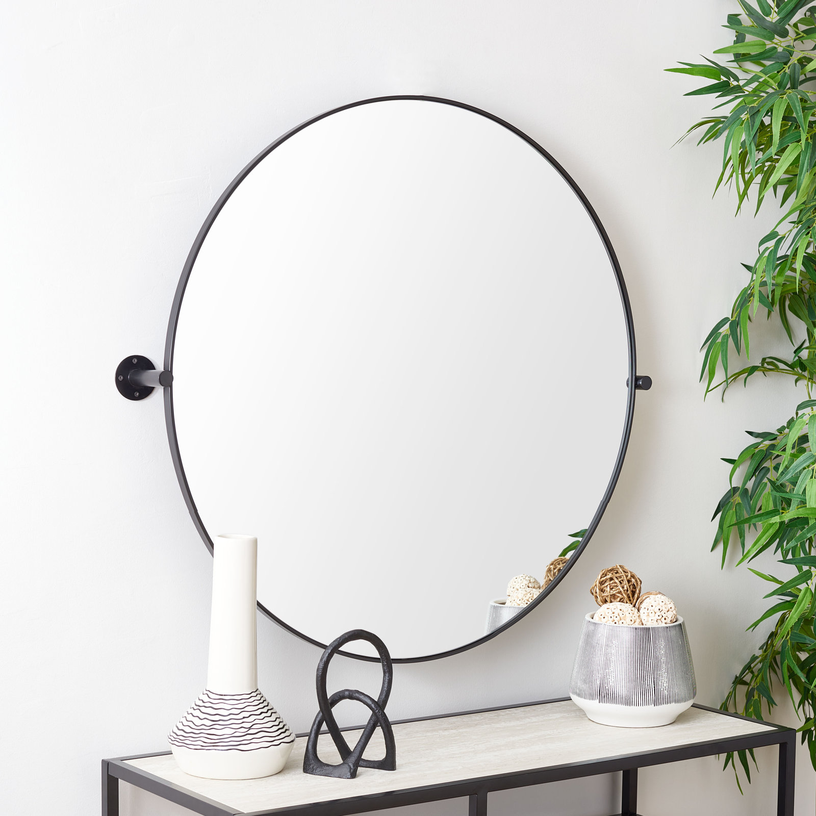 Evvie Metal Flat Wall Mirror, Black