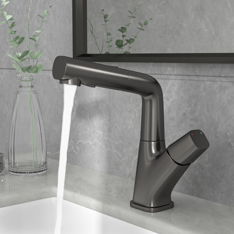 Mocoloo Single Hole Bathroom Faucet Single Handle Stainless Steel Faucet with Pull Out Sprayer, Gunmetal Black
