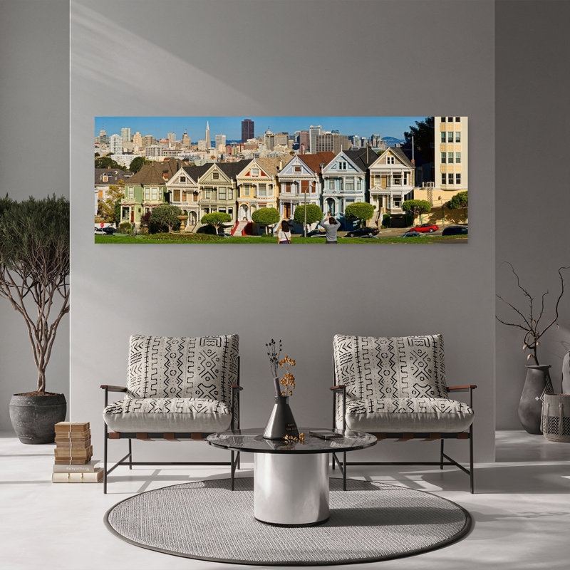 Famous Row Of Victorian Houses Called Painted Ladies San Francisco California USA by Tom Sheckels - Wrapped Canvas Panoramic Print