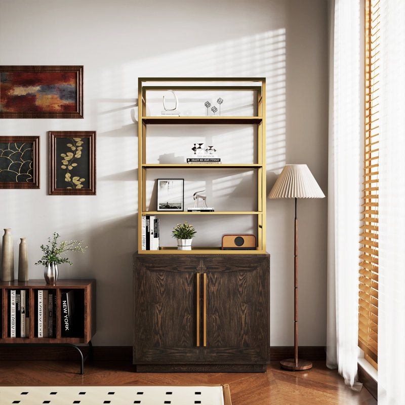 2-Doors Storage Cabinet Golden Bookcase