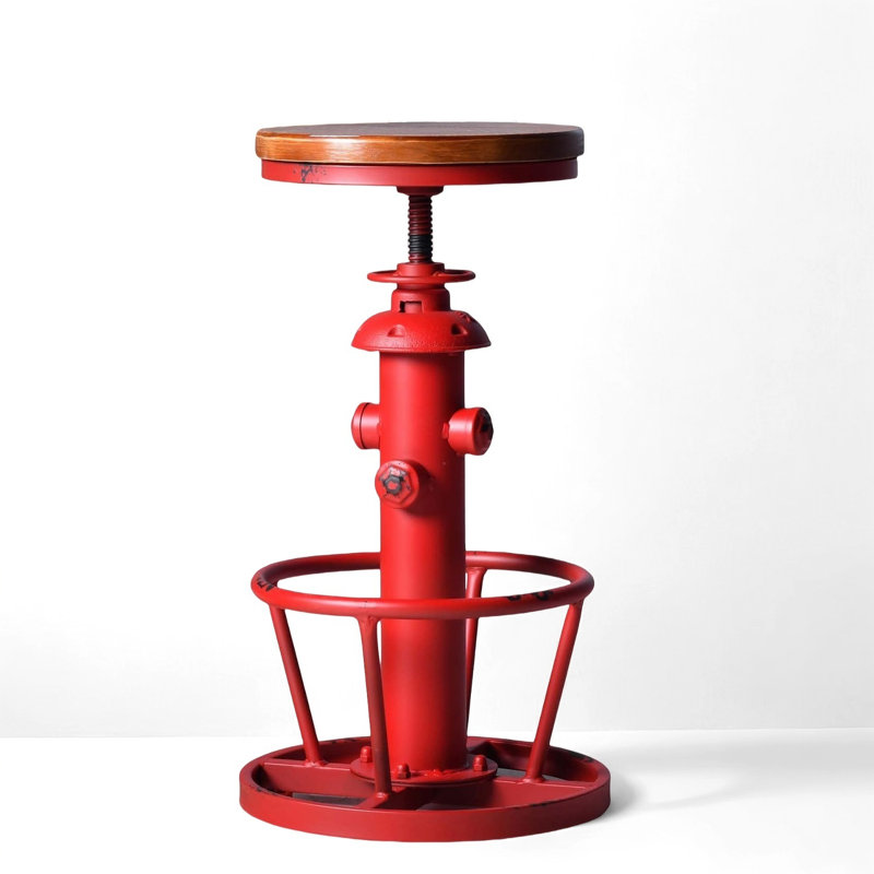 American Antique Steampunk Decor Vintage Industrial Bar Stool Retro Stylish Fire Hydrant Design Adjustable Swivel Cafe Coffee Pub Kitchen Counter Stools Round Bottom (Wooden Top)
