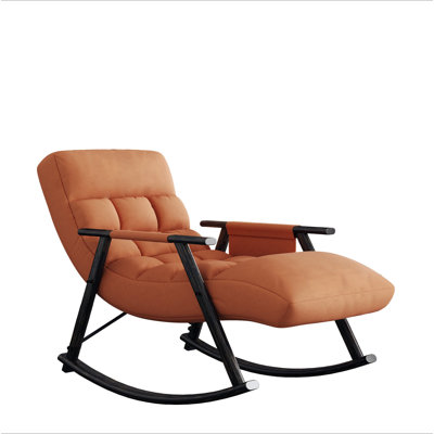 Casual Folding Rocking Chair Upholstered, Lounge Rocking Chair Adjustable High Back And Foot Rest,Side Pockets Placed In Living Room Bedroom Balcony