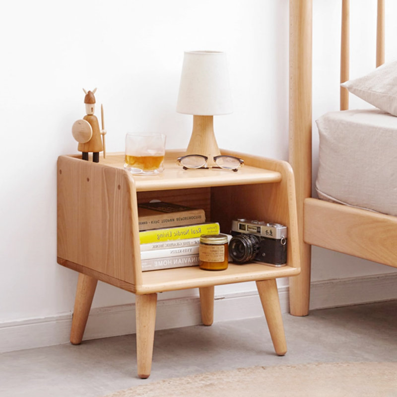 Pure Solid Wood Bedside Cabinet, Modern Simple Nightstand, Storage Cabinet, Yellow