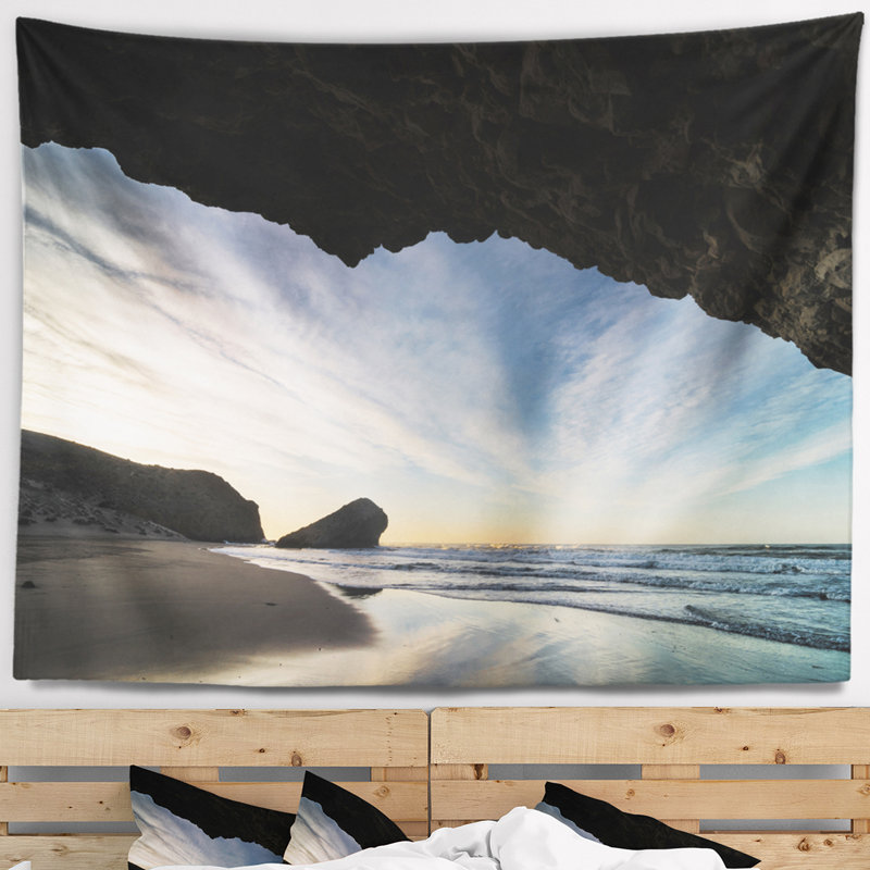 Monsul beach en polyester de mer au cours du coucher de soleil tapisserie, H 32 po x l 39 po