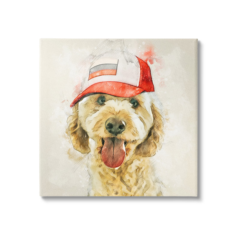 «Fun Dog Flag Stripes Hat» par Kim Curationa - impression sur toile tendue, H 17 po x l 17 po x P 1,5 po
