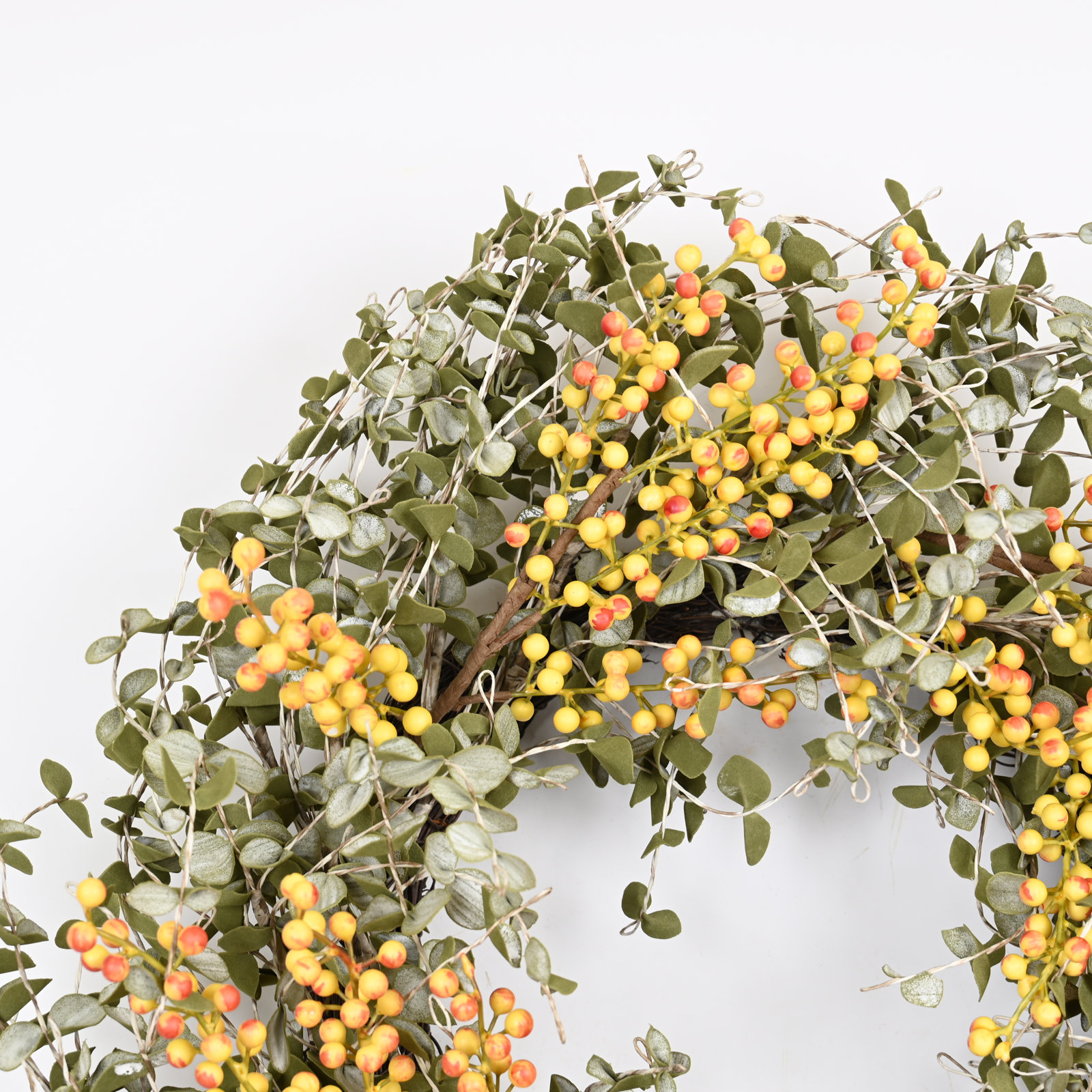 Latunja 24" Handcrafted Eucalyptus No Holiday Wreath, Green/Yellow