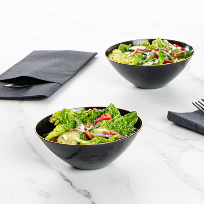 Restaurantware-Moderna 6 Ounce Plastic Bowls, 100 Durable Disposable Salad Bowls - Gold-Rimmed, Heavy-Duty, Black Plastic Fancy Bowl, For Warm And Cold Foods, Ideal For Restaurants