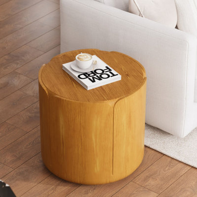 Table de bout intérieure ronde 19,29 po H, tabouret de jardin moderne en grain de bois, imperméable Mgo (oxyde de magnésium) robuste