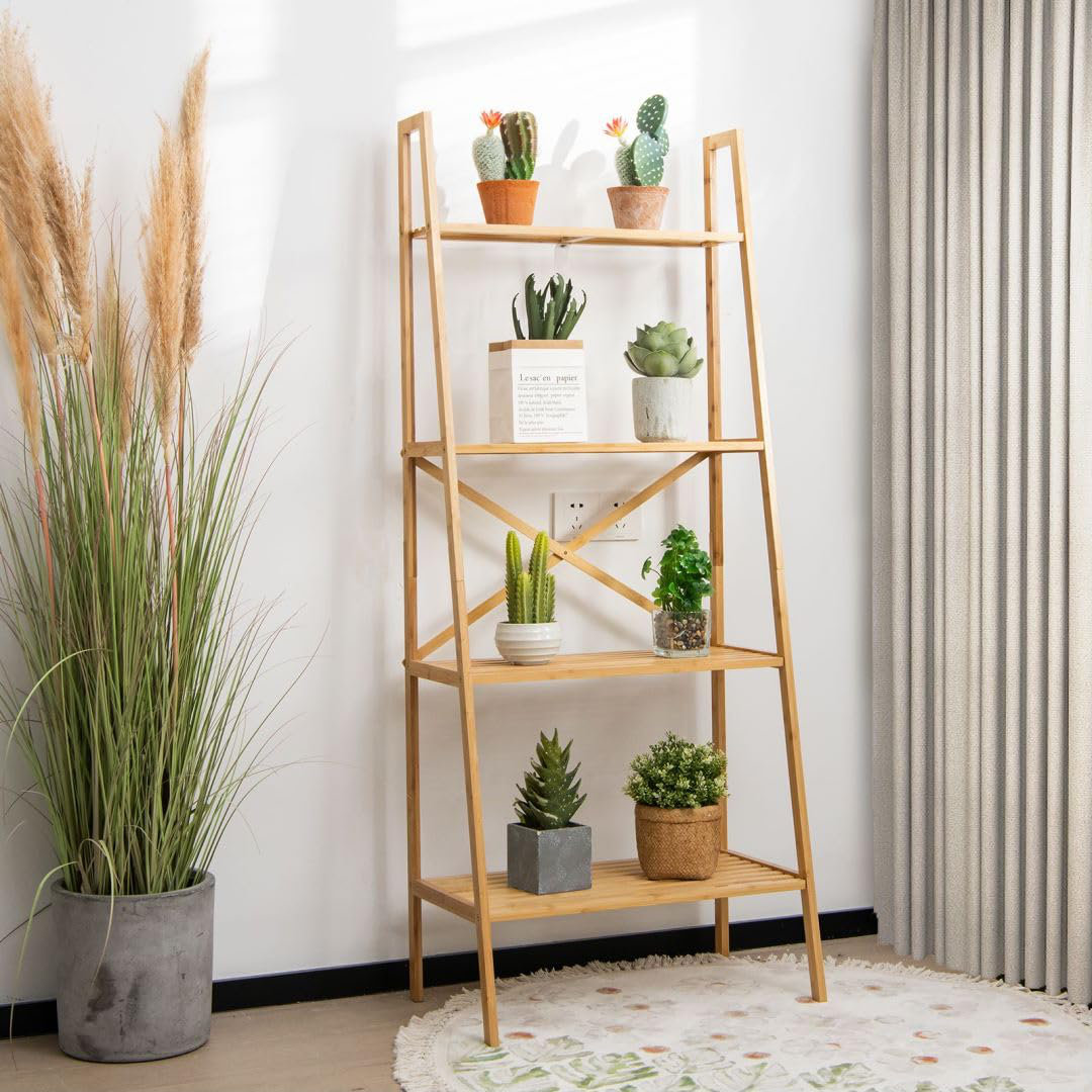 148cm H x 60cm W Bamboo / Rattan Ladder Bookcase