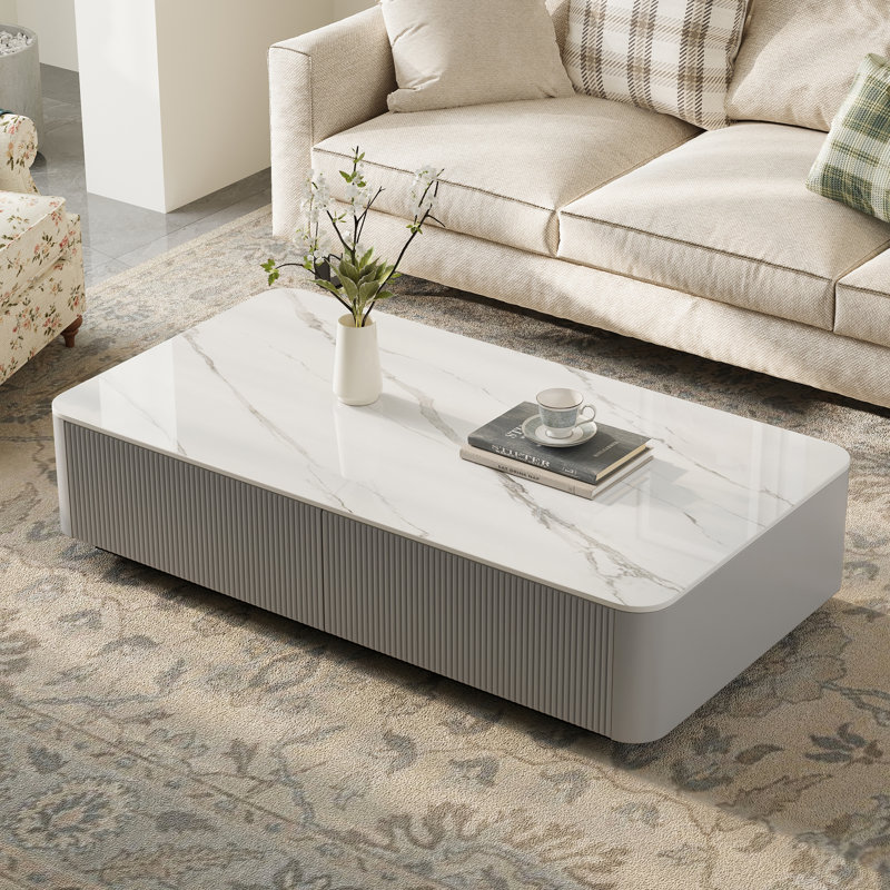 Beige Faux Marble Coffee Table, Gray/Black