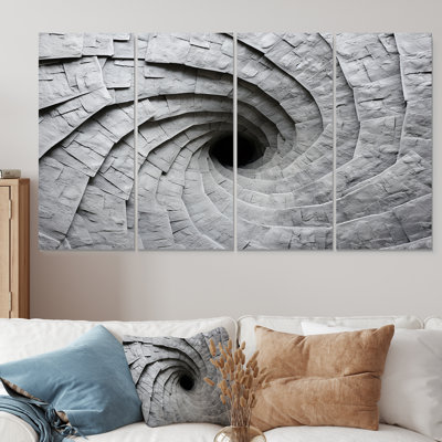 Grey Spiraling Fractal Sprial III - Abstract Spirals 4 Piece Wall Art Decor