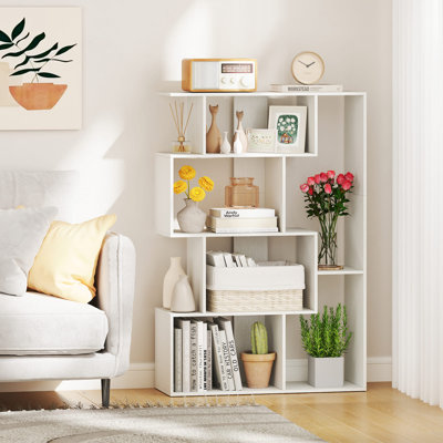 Open-Back Geometric Bookshelf Home 6-Cube Large Bookcase