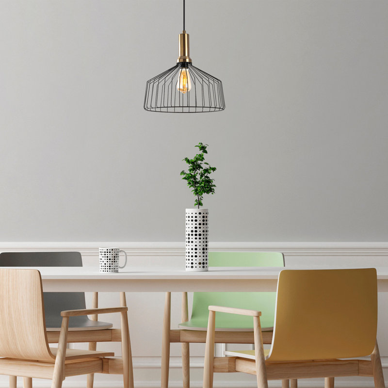 Lustre industriel moderne, finition noire et antique, 13,4 po x 13,4 po | Hauteur réglable: 17,3 à 52,8 pouces | Corps en métal, douille E27 (15 W maximum) | Éclairage élégant pour le salon, la salle à manger et le vestibule