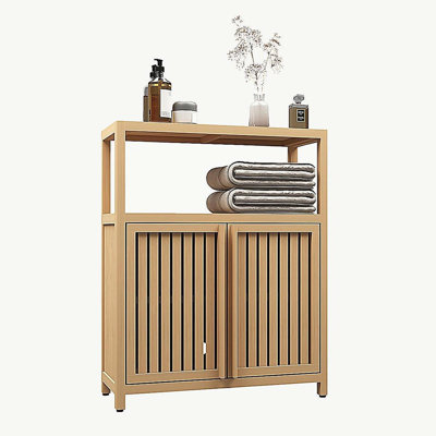 Living Room Bathroom Bamboo Storage Cabinet With Shelves