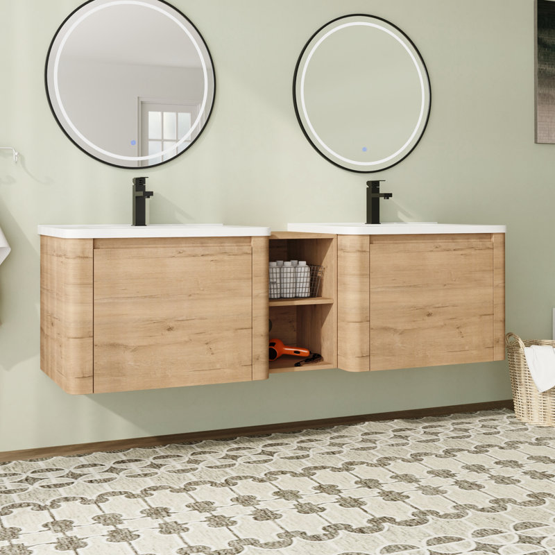 Meuble-lavabo mural flottant avec plateau en céramique, 68"