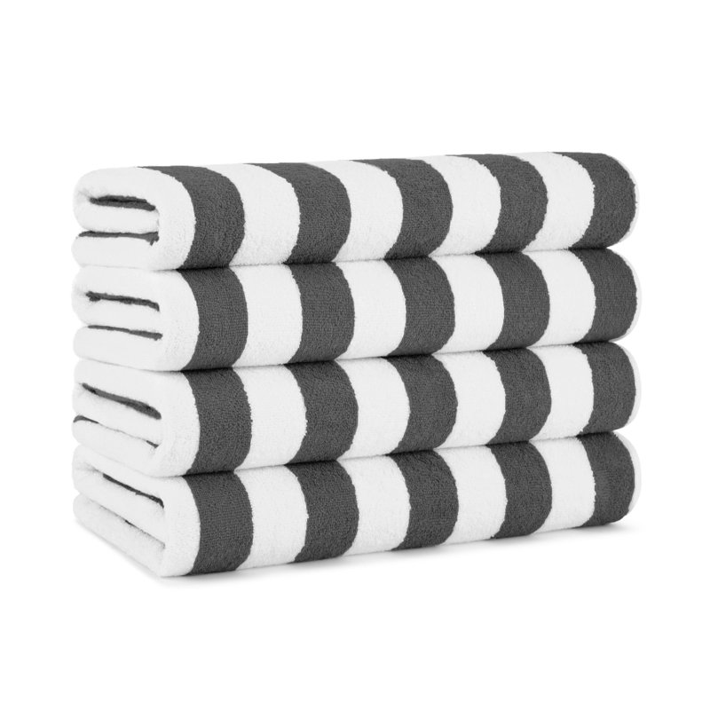 Arkwright California Cabana 100% Cotton 30x70 Beach Towel (Pack of 4), Dark Gray
