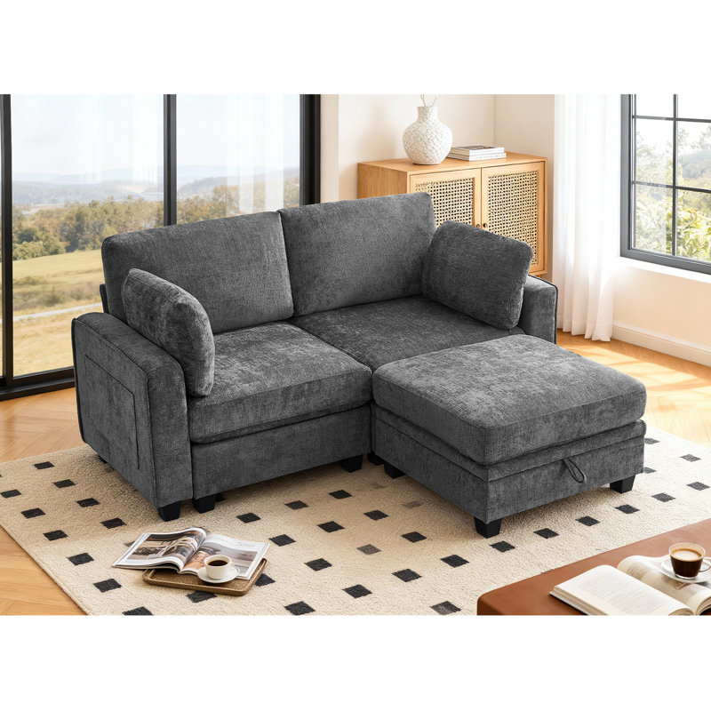 Canapé modulaire 72 "avec repose-pieds avec rangement, canapé modulaire en L convertible en L pour canapé-lit profond en chenille confortable avec méridienne