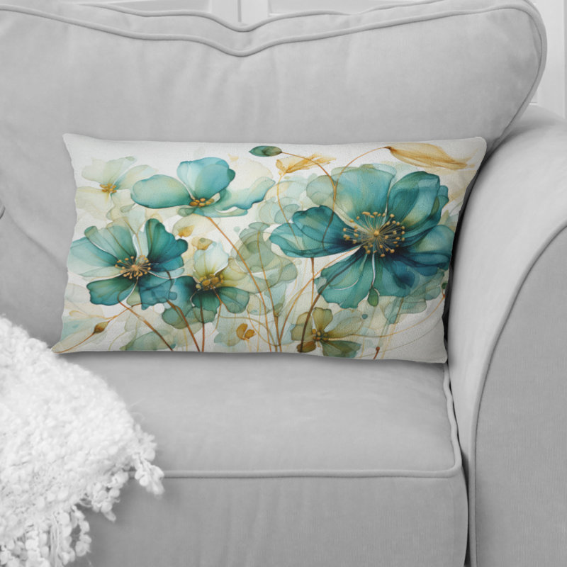 Teal Green Growth - Abstract Botanicals Printed Throw Pillow, 12"H x 20"W, Rectangular