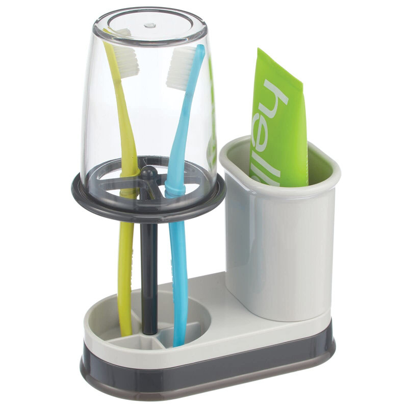Porte-dentifrice et porte-brosse à dents avec tasse, organisateur de comptoir de meuble-lavabo (gris clair)
