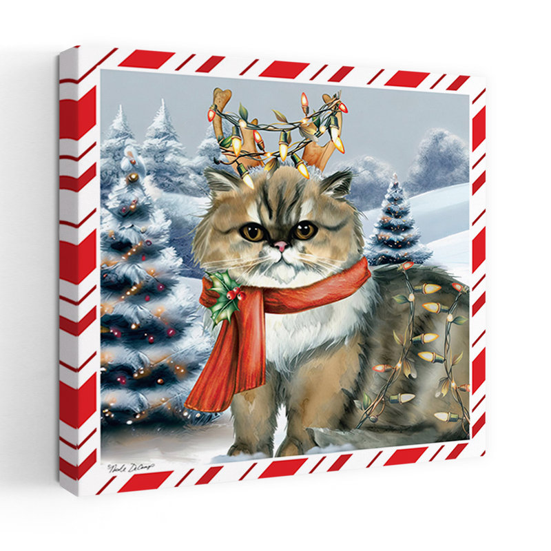 Chat grincheux décoré fantaisiste, abstrait, paysage contemporain, art hivernal, H 48 po x l 48 po